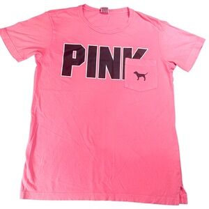 Victoria’s Secret PINK logo peach tee with pocket S
